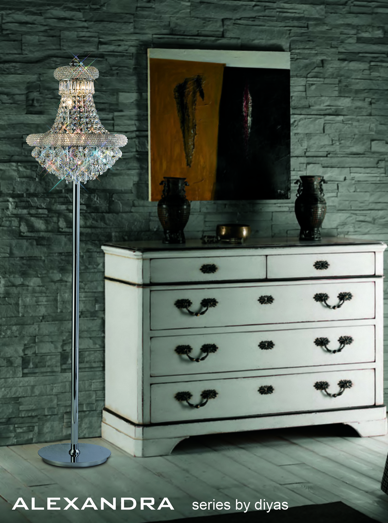 Alexandra Polished Chrome Crystal Floor Lamps Diyas Designer Floor Lamps 